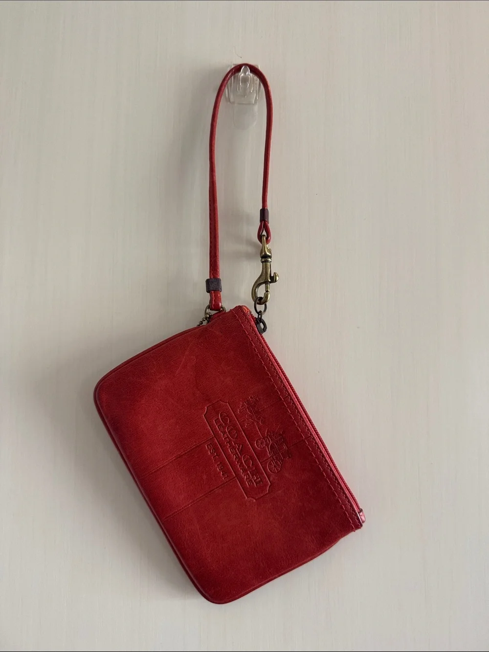 Coach Red Leather Wristlet with Embossed Logo